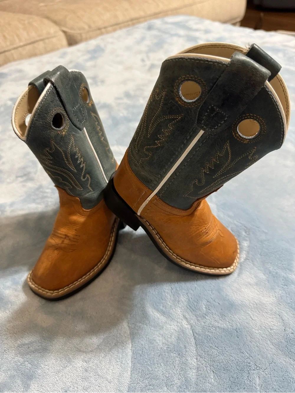 Two-Tone Kids Western Cowboy Boots - Brown & Teal